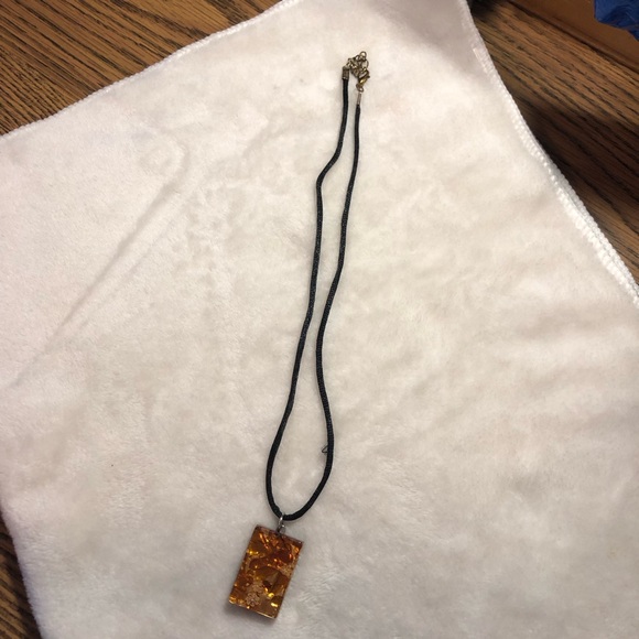 Murano golden glass millefiori rectangular pendant rattail cord - Picture 1 of 7